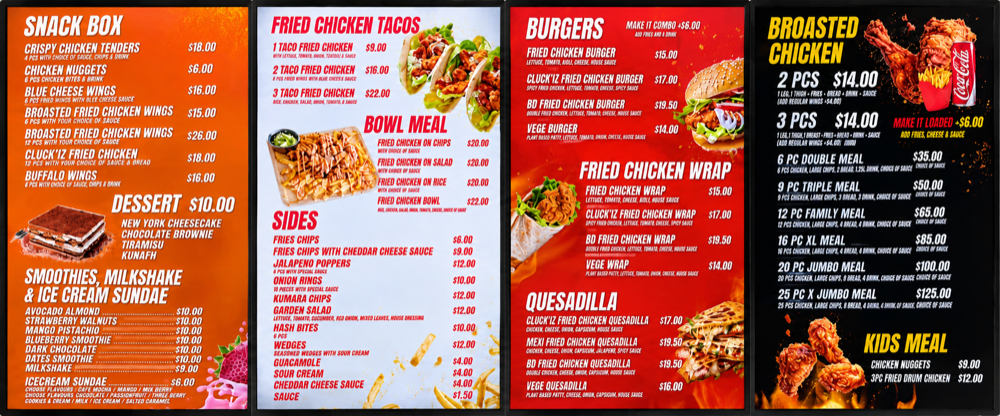 Digital TV menu boards for NZ restaurants and takeaways